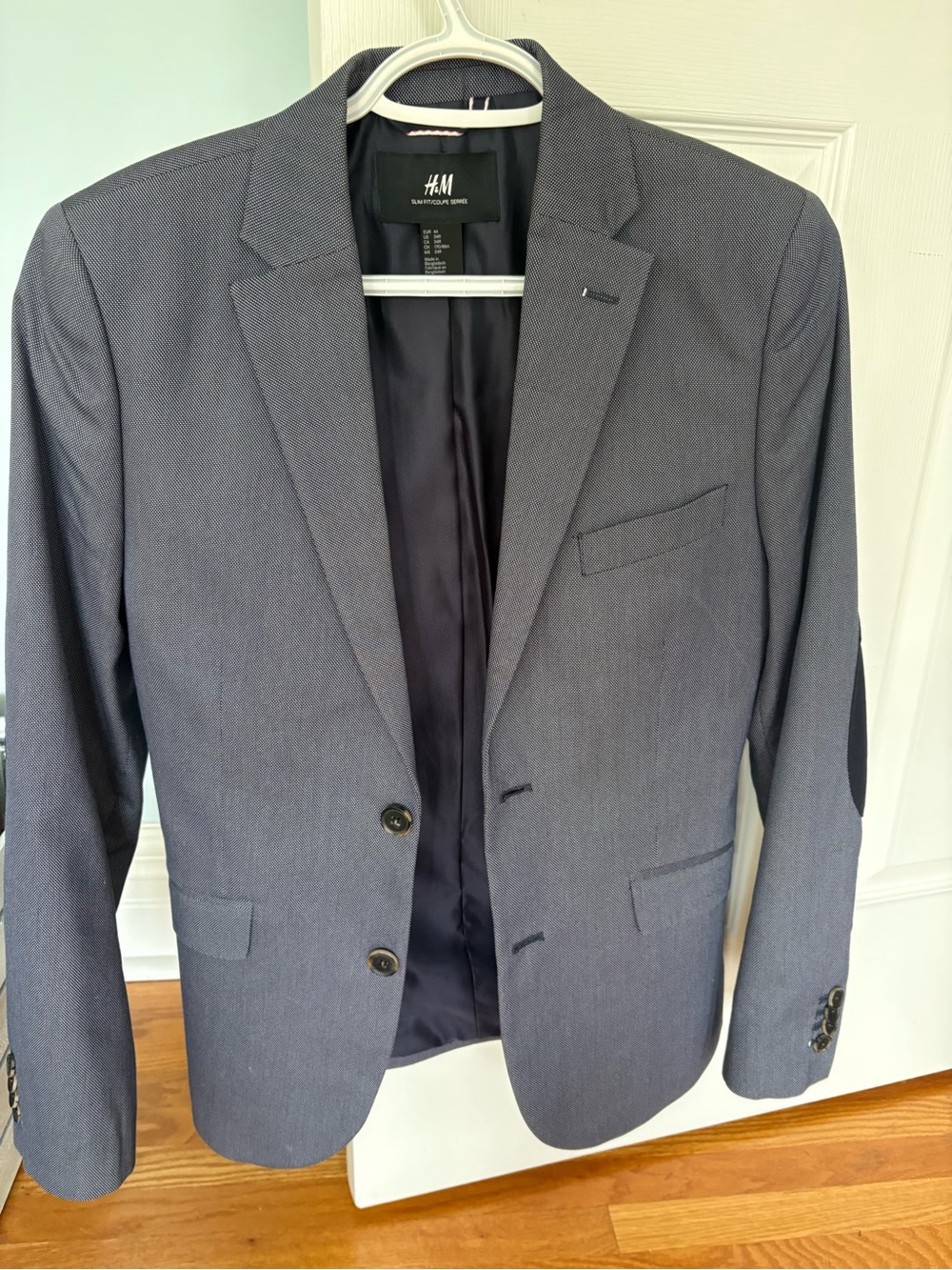 H&M Men’s Navy Textured Sport Coat with Elbow Patches